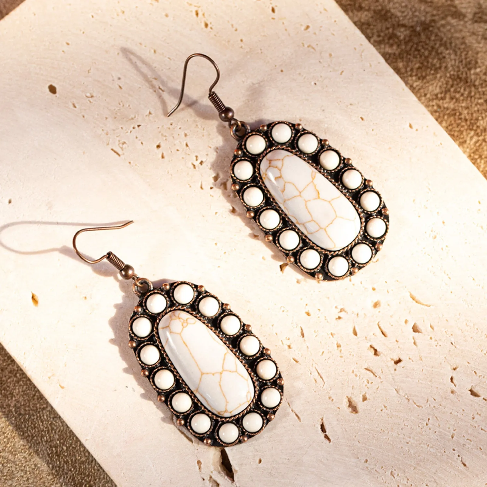Rustic Couture Bohemian Turquoise Stone Tear Drop Earrings