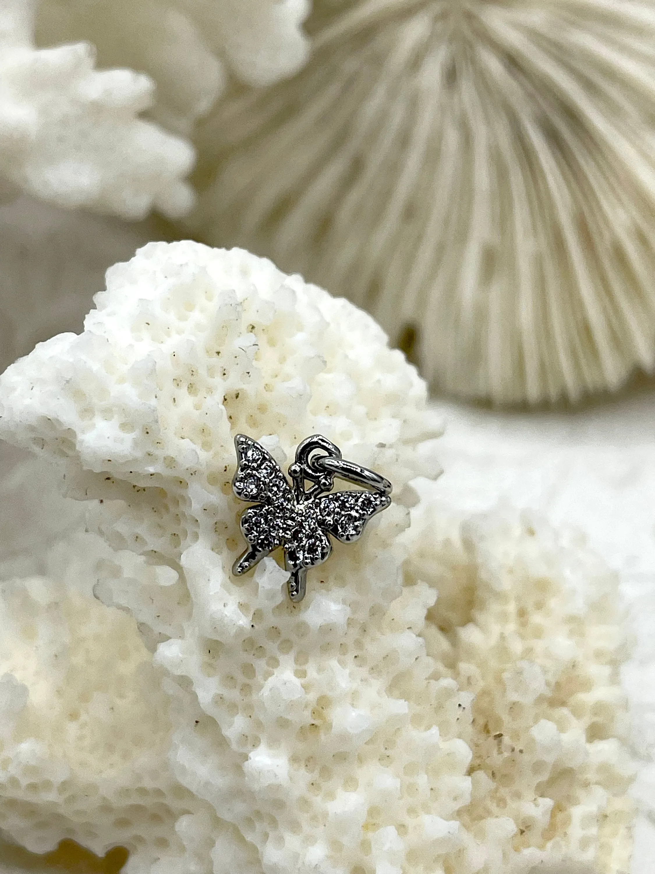 Small Butterfly Charms with CZ, Made of Plated Brass, Gold or Silver, Brass and Clear Cubic Zirconia Small Butterfly Pendants. Fast Ship