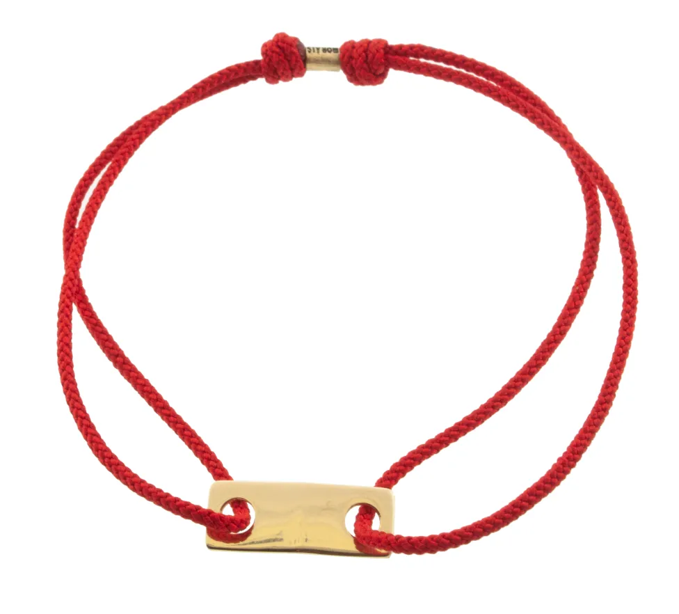 Small Gold Link ID Plate on Red Cord Bracelet