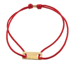 Small Gold Link ID Plate on Red Cord Bracelet