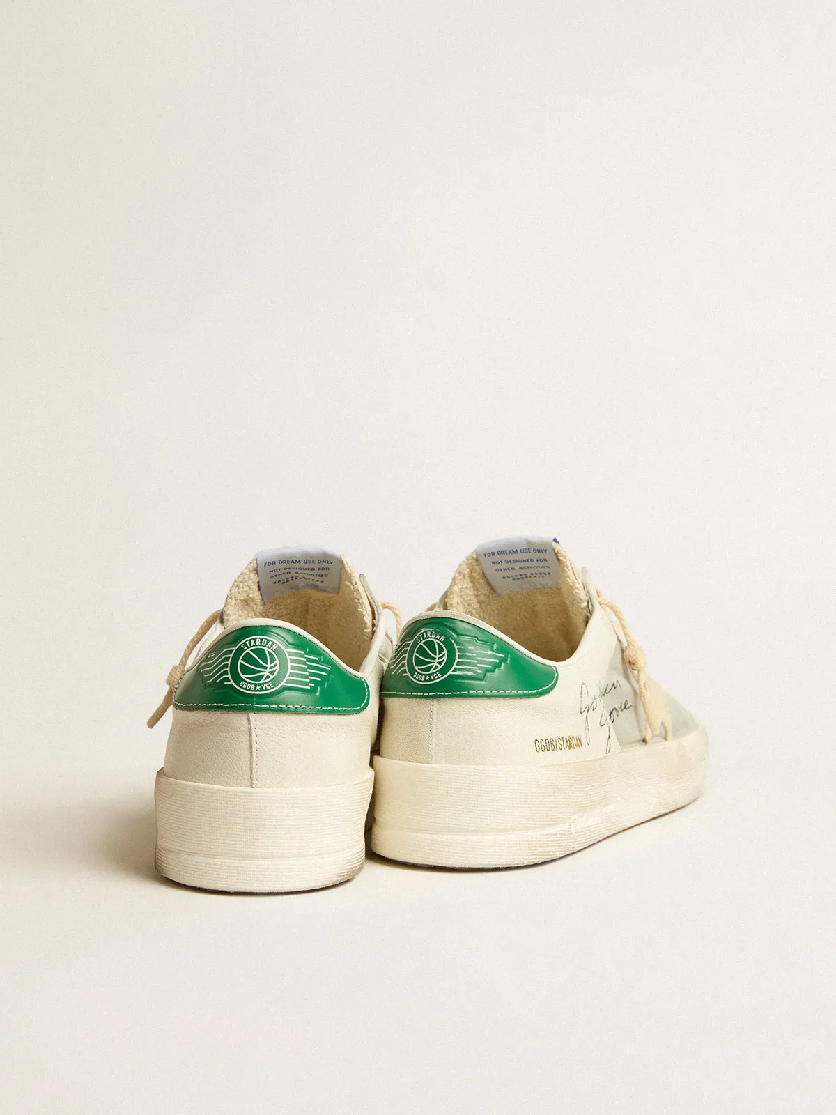 Stardan in nappa leather and ripstop fabric with cream star and green heel tab