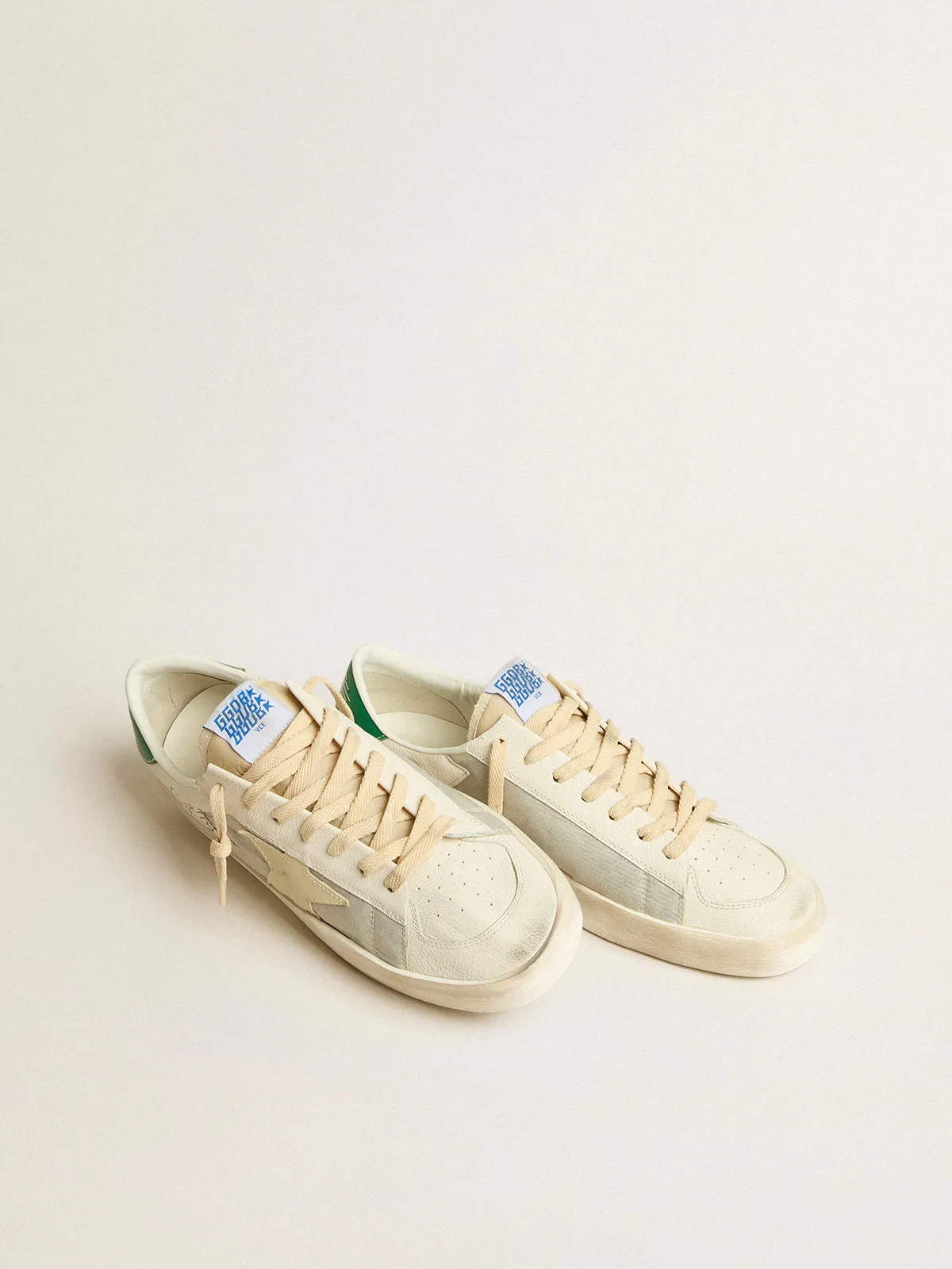 Stardan in nappa leather and ripstop fabric with cream star and green heel tab