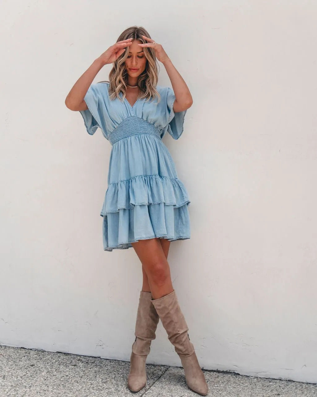 Sylvie Smock Tiered Mini Dress - Chambray