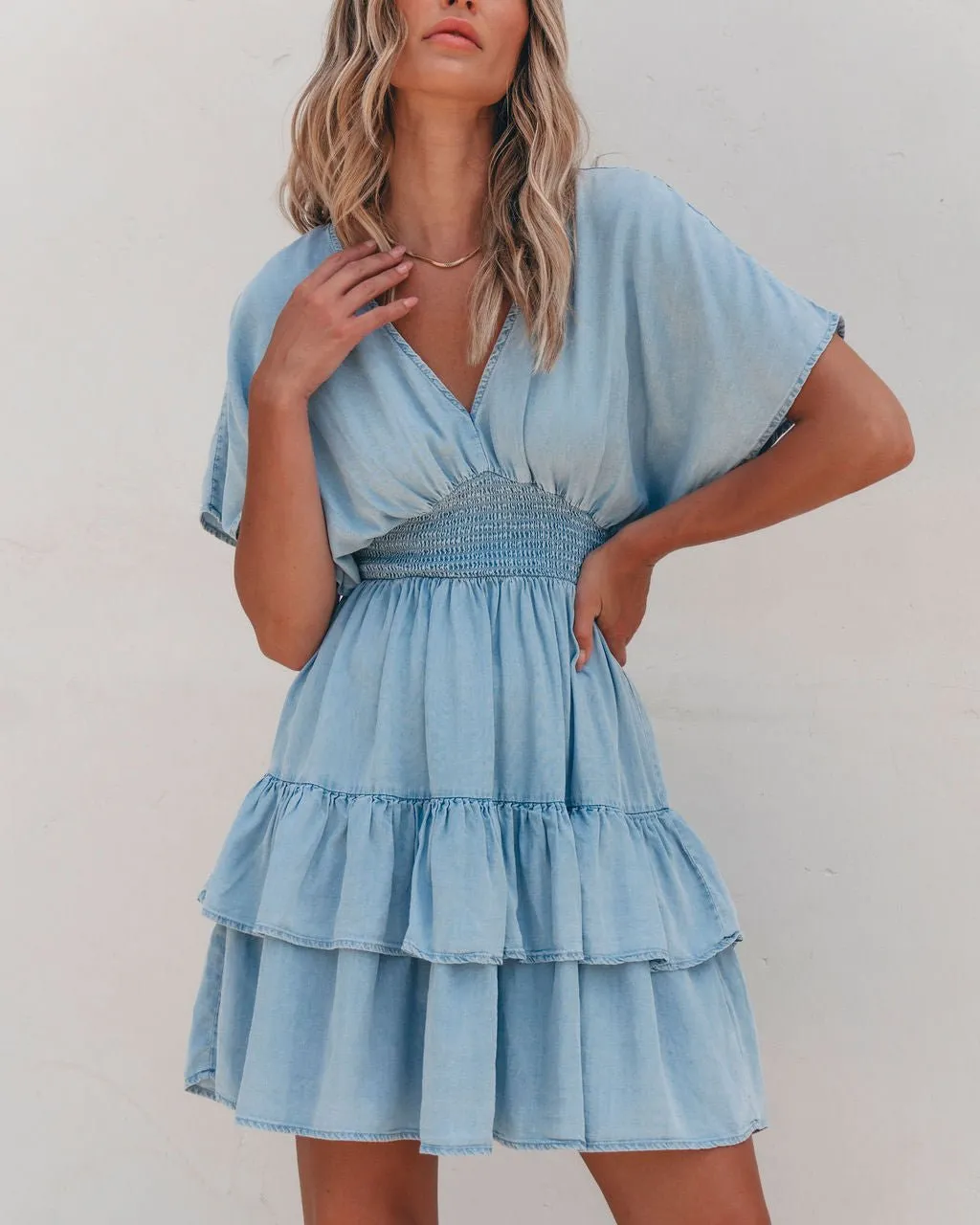 Sylvie Smock Tiered Mini Dress - Chambray