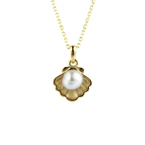 Tahitian Keshi Pearl 14K Yellow Gold Seashell Necklace