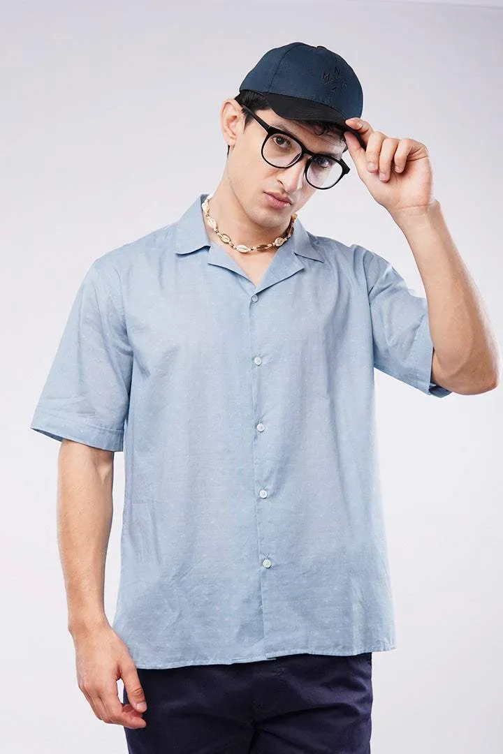 Textured Cuban Shirt - Sky Blue