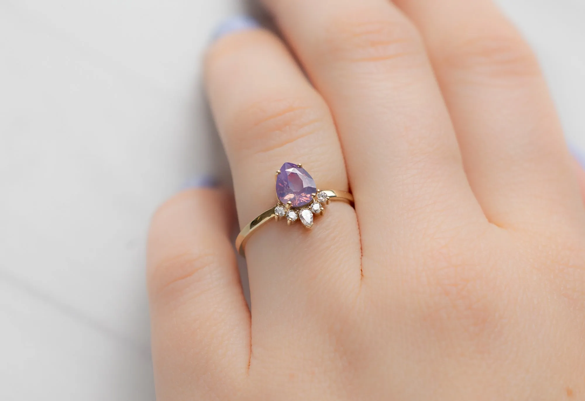 The Aster Ring with a 1.09ct Pear-Cut Orchid Sapphire