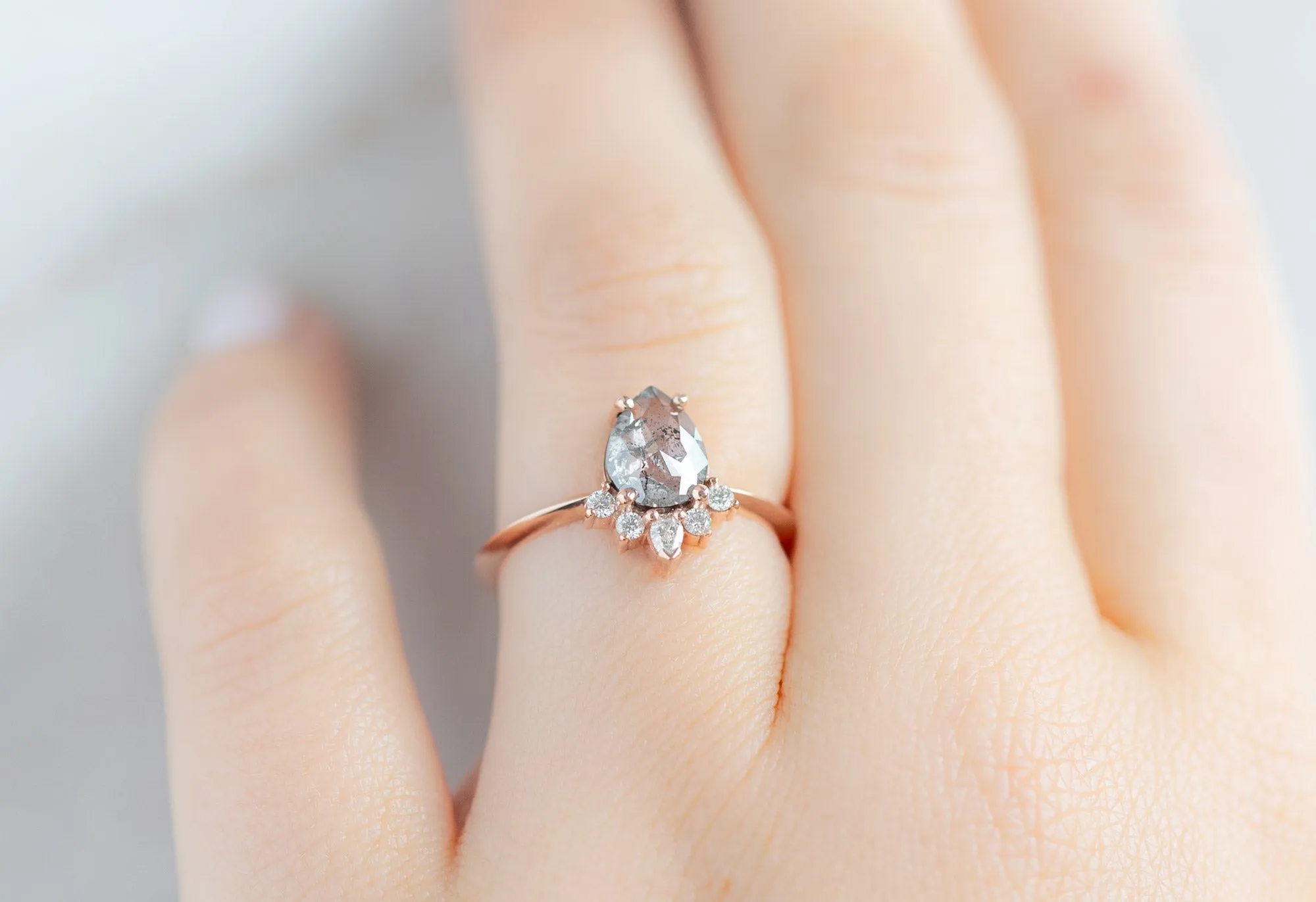 The Aster Ring with a Rose-Cut .89ct Salt and Pepper Diamond