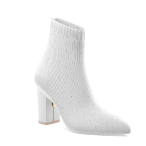 The Bootie White Knit Rhinestone   Block Heel Kit 4 White - FINAL SALE