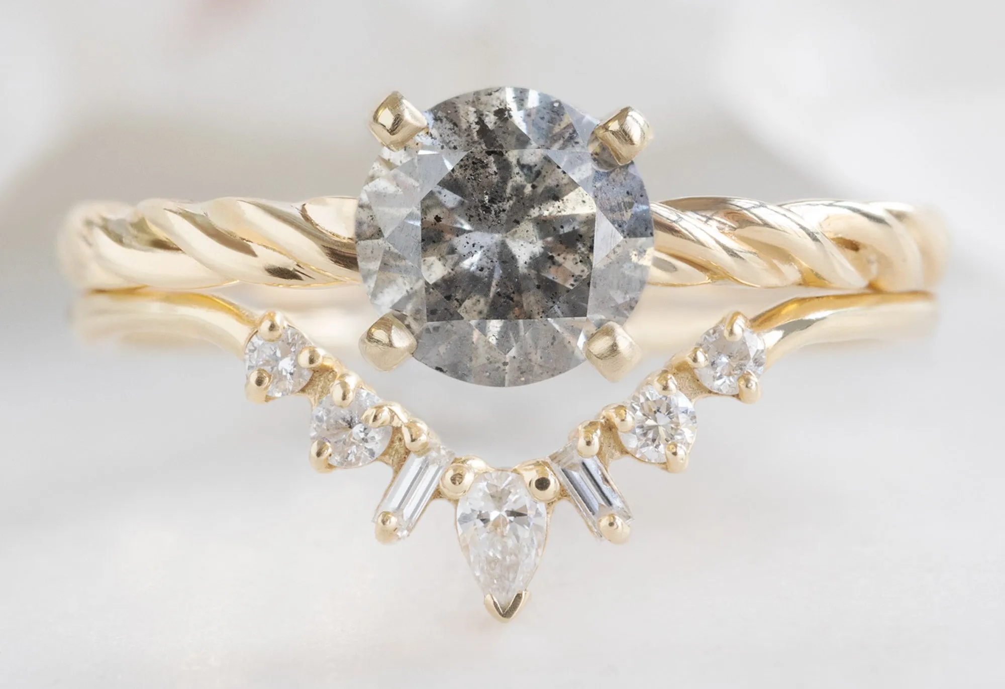 The Braided Band Ring with a 1.01ct Round Salt and Pepper Diamond