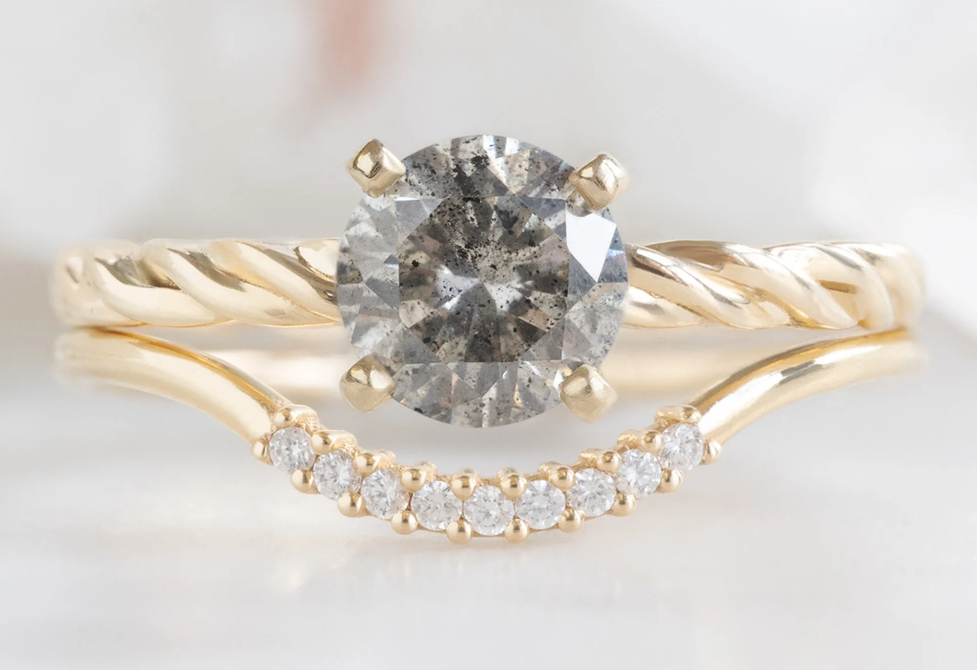 The Braided Band Ring with a 1.01ct Round Salt and Pepper Diamond