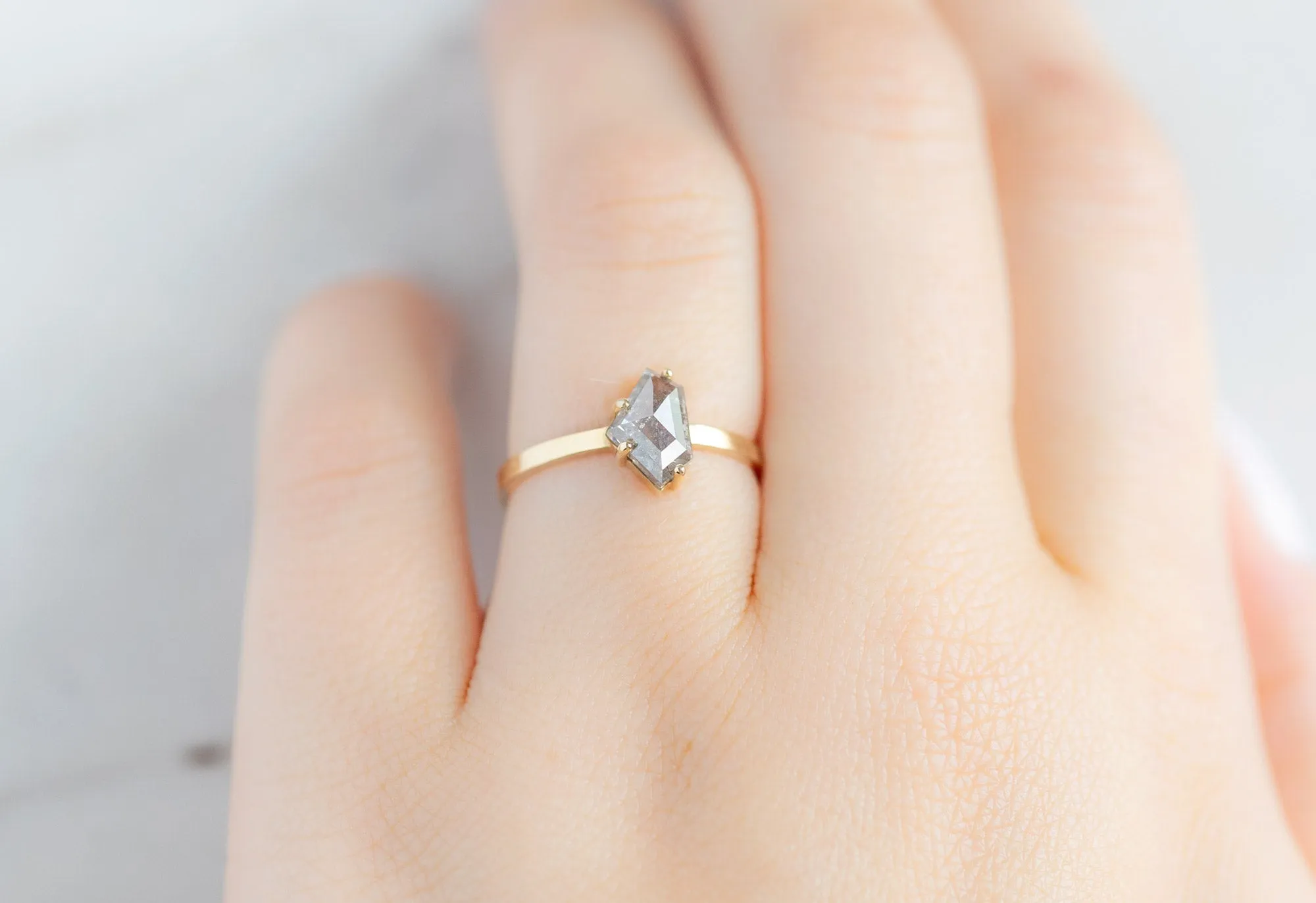 The Bryn Ring with a 1.11ct Shield-Cut Salt and Pepper Diamond