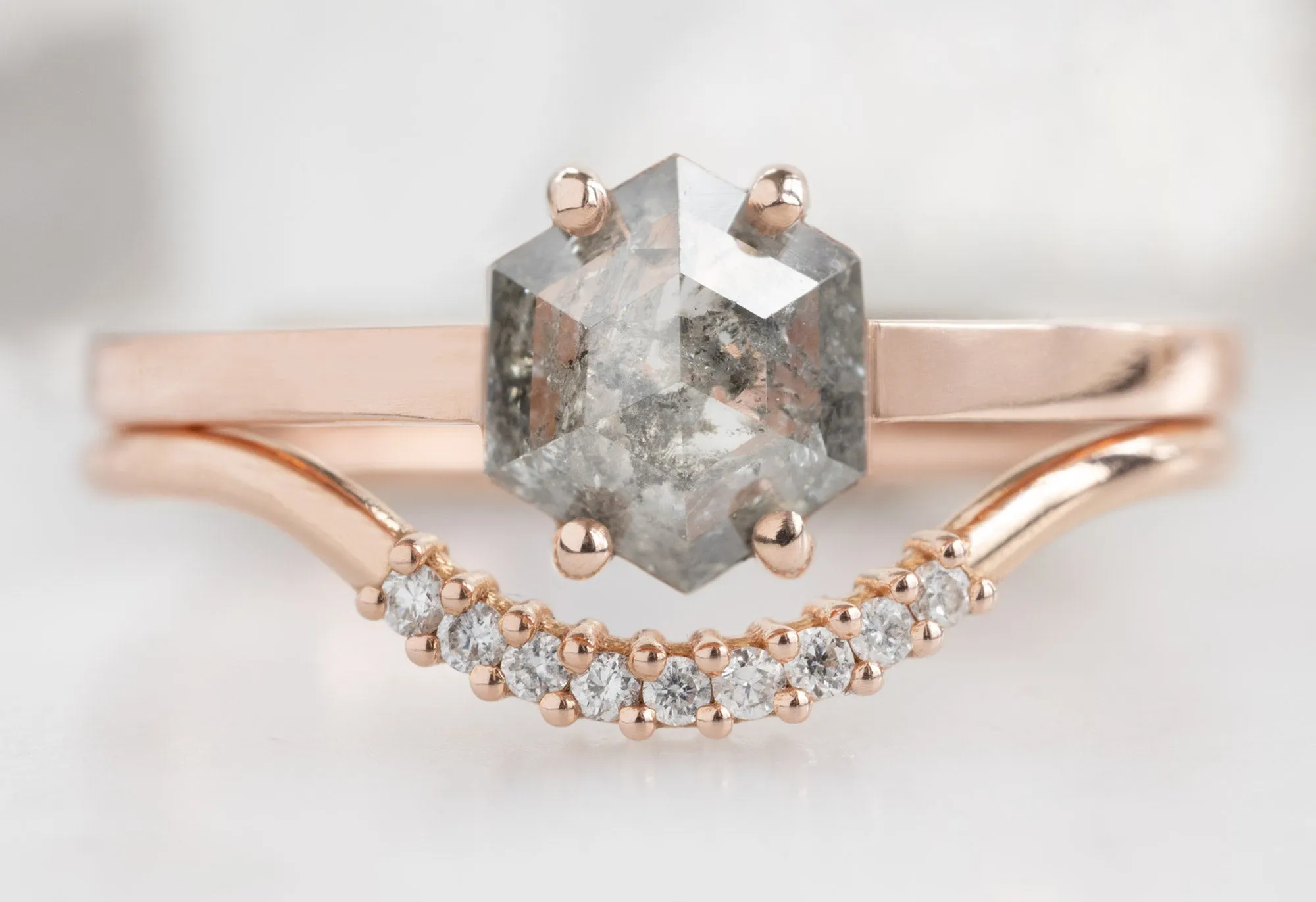 The Bryn Ring with a Salt and Pepper Hexagon Diamond
