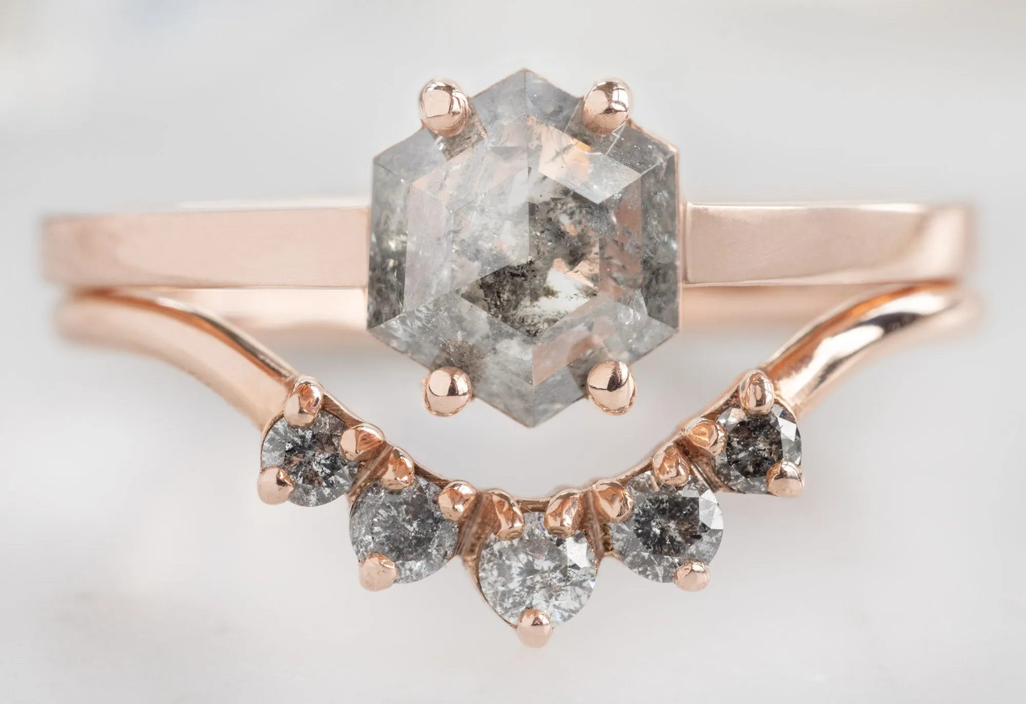 The Bryn Ring with a Salt and Pepper Hexagon Diamond