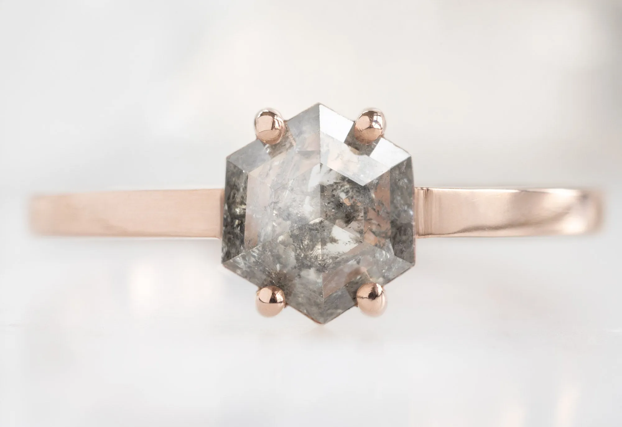The Bryn Ring with a Salt and Pepper Hexagon Diamond