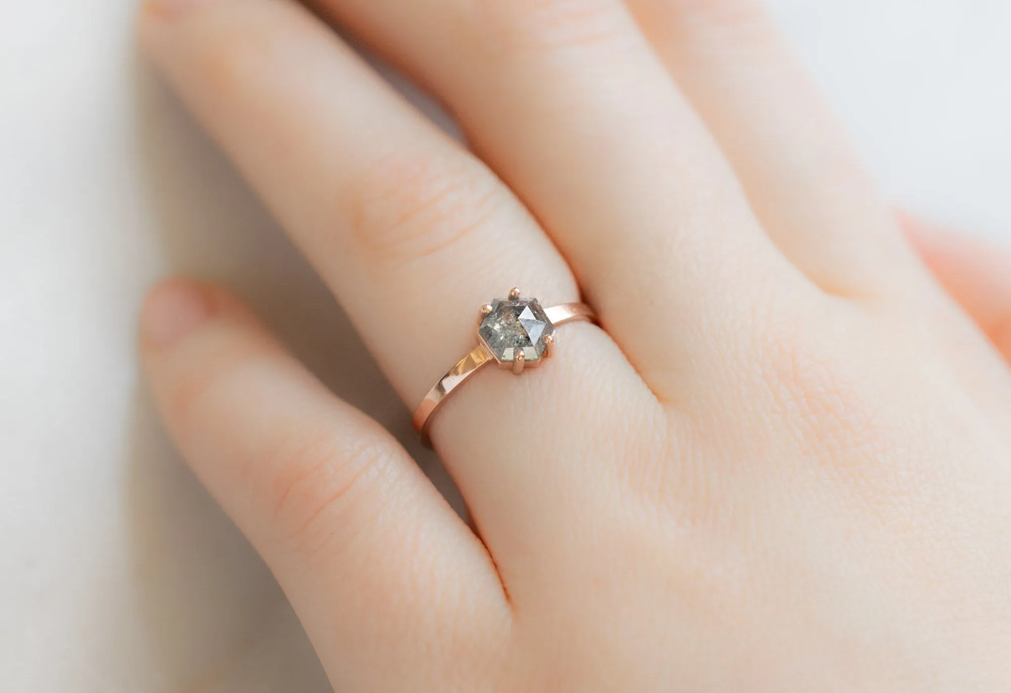 The Bryn Ring with a Salt and Pepper Hexagon Diamond