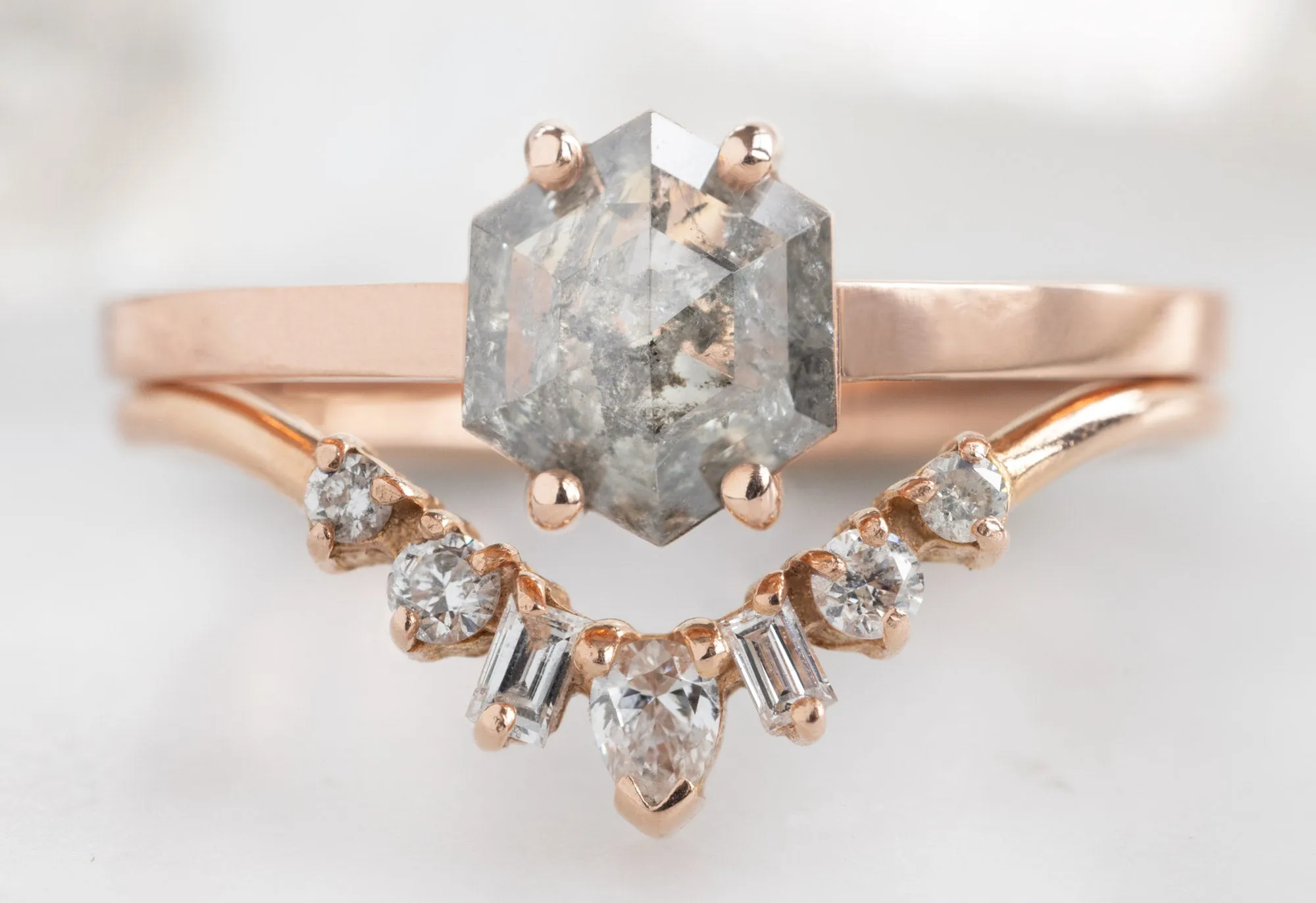 The Bryn Ring with a Salt and Pepper Hexagon Diamond