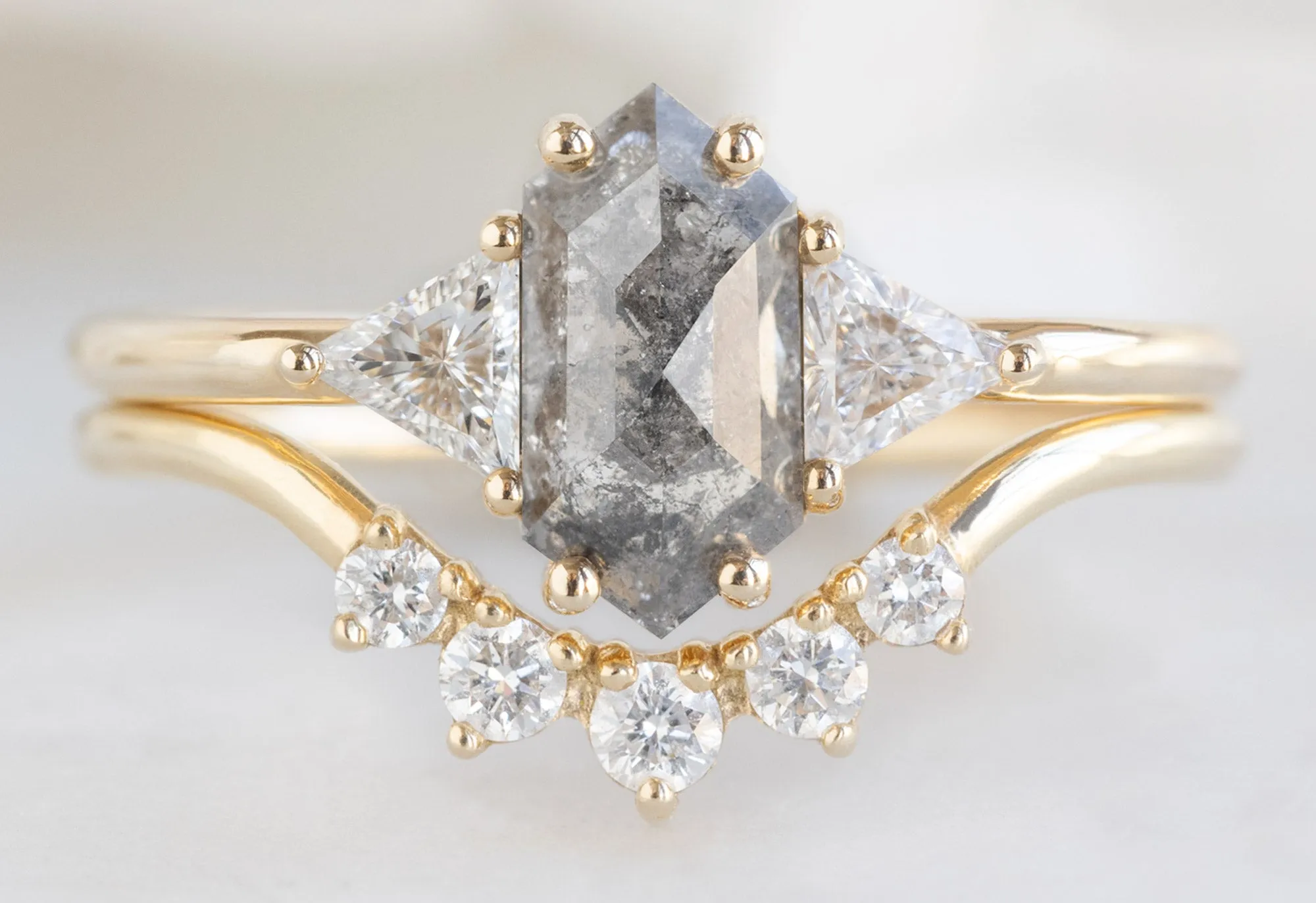 The Jade Ring with a Salt and Pepper Hexagon Diamond