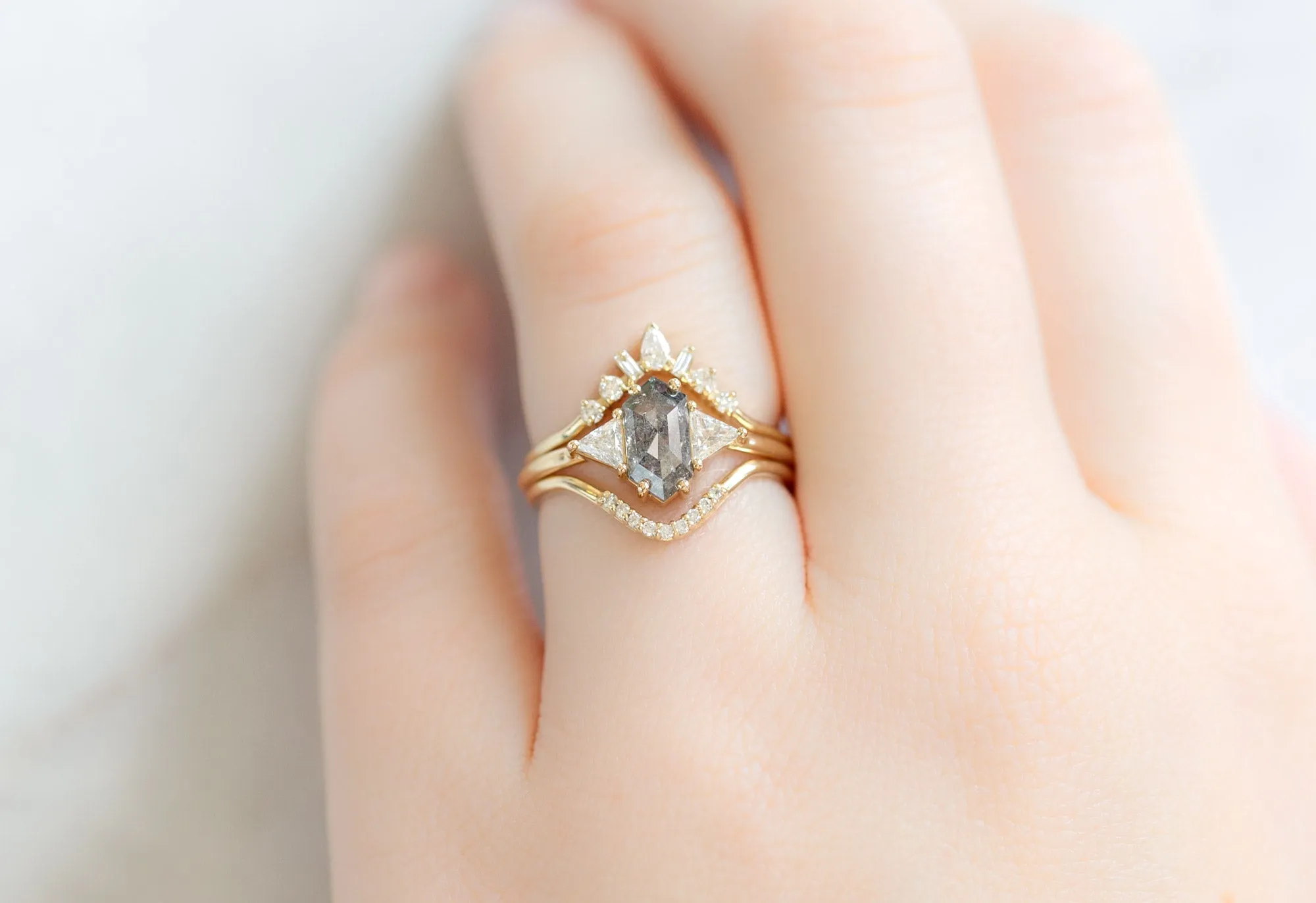 The Jade Ring with a Salt and Pepper Hexagon Diamond