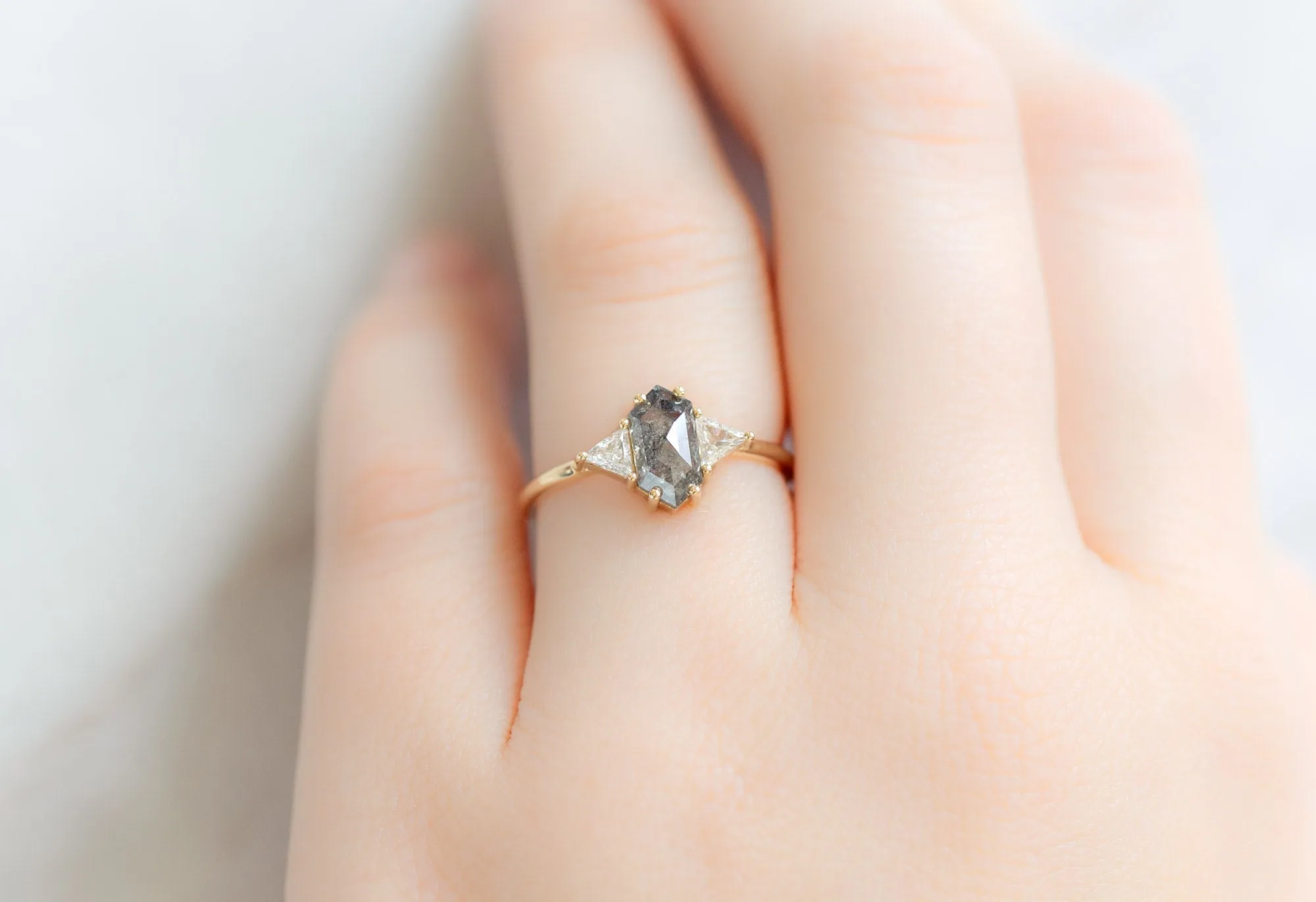 The Jade Ring with a Salt and Pepper Hexagon Diamond