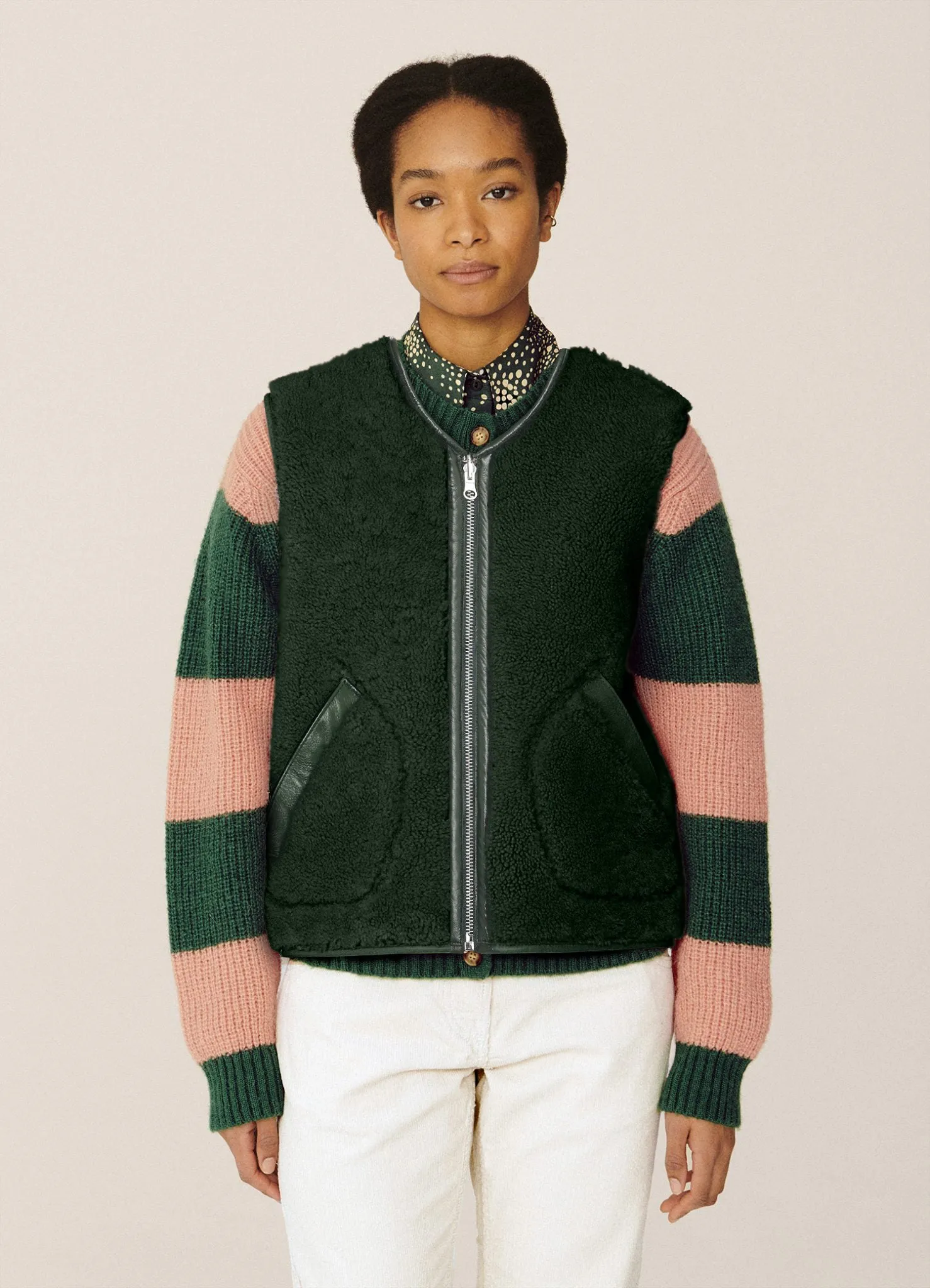 Wyatt Sheepskin Waistcoat Dark Green