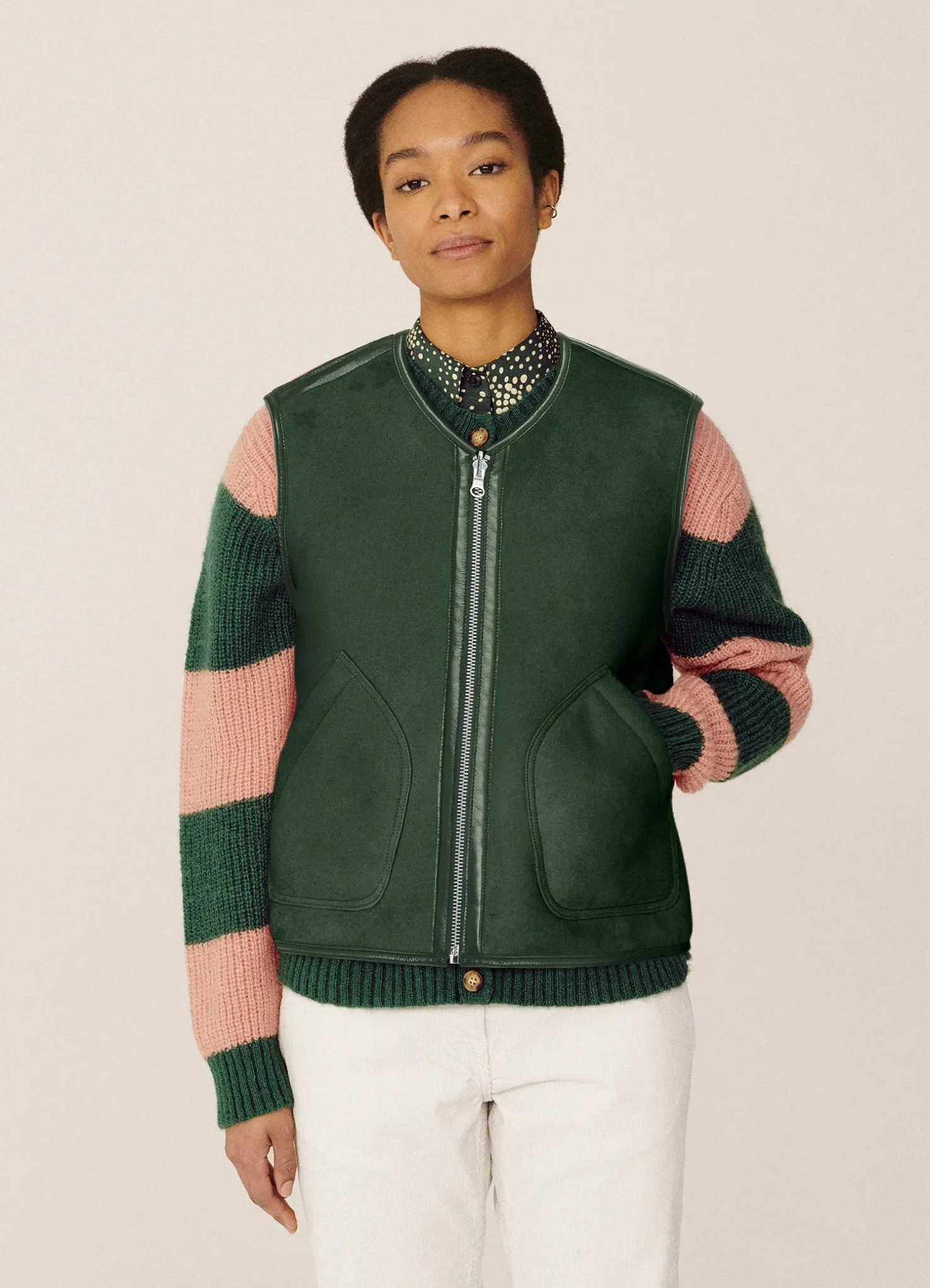 Wyatt Sheepskin Waistcoat Dark Green